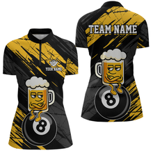Load image into Gallery viewer, Custom Yellow Funny Beer 8 Ball Billiard Shirts for Men Billiard Team Shirts Polo &amp; 1/4 Zip NNT78