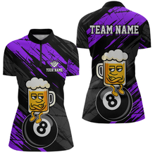 Load image into Gallery viewer, Custom Purple Funny Beer 8 Ball Billiard Shirts for Men Billiard Team Shirts Polo &amp; 1/4 Zip NNT78