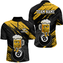 Load image into Gallery viewer, Custom Yellow Funny Beer 8 Ball Billiard Shirts for Men Billiard Team Shirts Polo &amp; 1/4 Zip NNT78