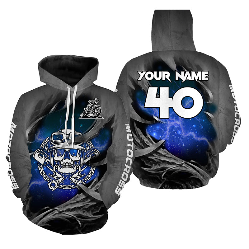 Adult&Kid Blue Skull Custom Dirt Bike Jersey Motocross Jersey Upf30+ Motocross Shirt| CTP86