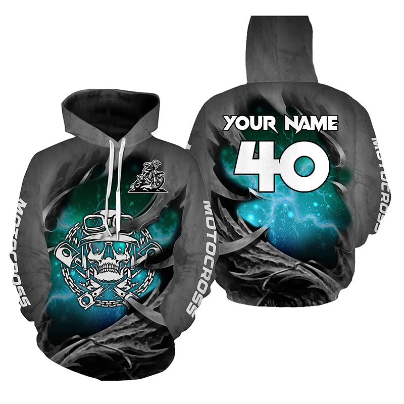 Adult&Kid Turquoise Skull Custom Dirt Bike Jersey Motocross Jersey Upf30+ Motocross Shirt| CTP86