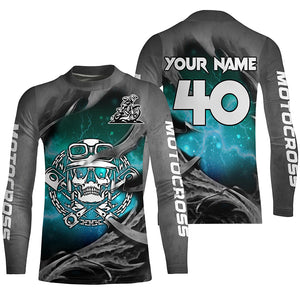 Adult&Kid Turquoise Skull Custom Dirt Bike Jersey Motocross Jersey Upf30+ Motocross Shirt| CTP86