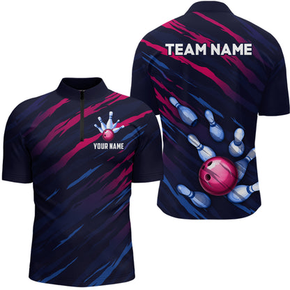 Custom Bowling 1/4 Zip Shirt Men & Women Navy Bowling Team Jersey CP02
