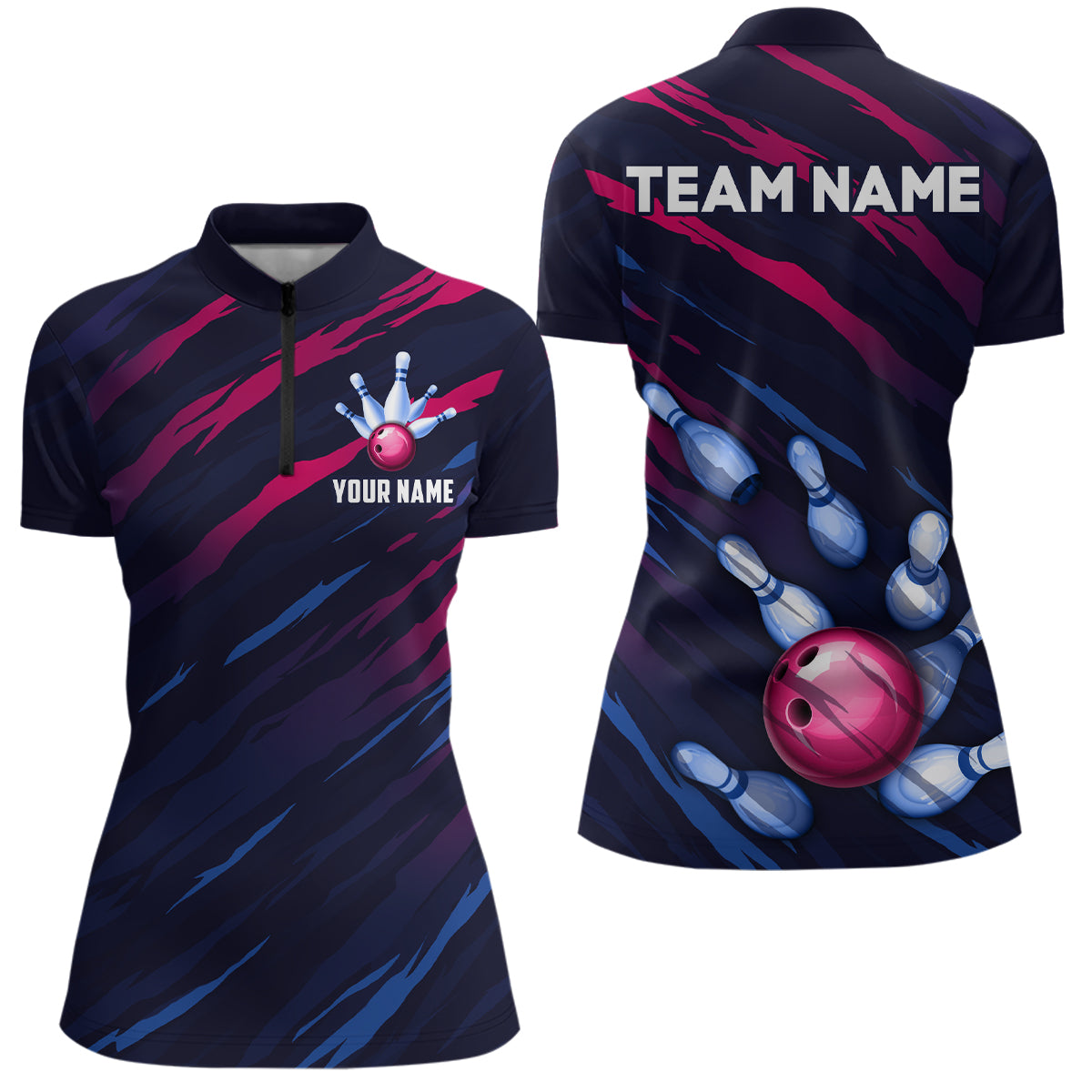 Custom Bowling 1/4 Zip Shirt Men & Women Navy Bowling Team Jersey CP02