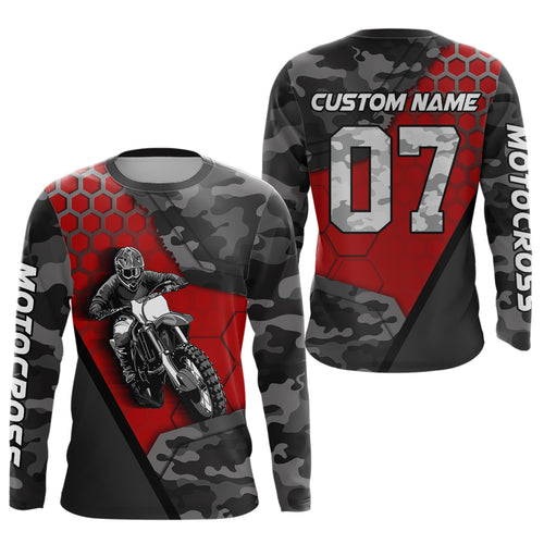 Red Motocross Jersey Upf30+ Custom Dirt Bike Jersey Mens Women Off-Road Jersey Adult&Kid| CTP45