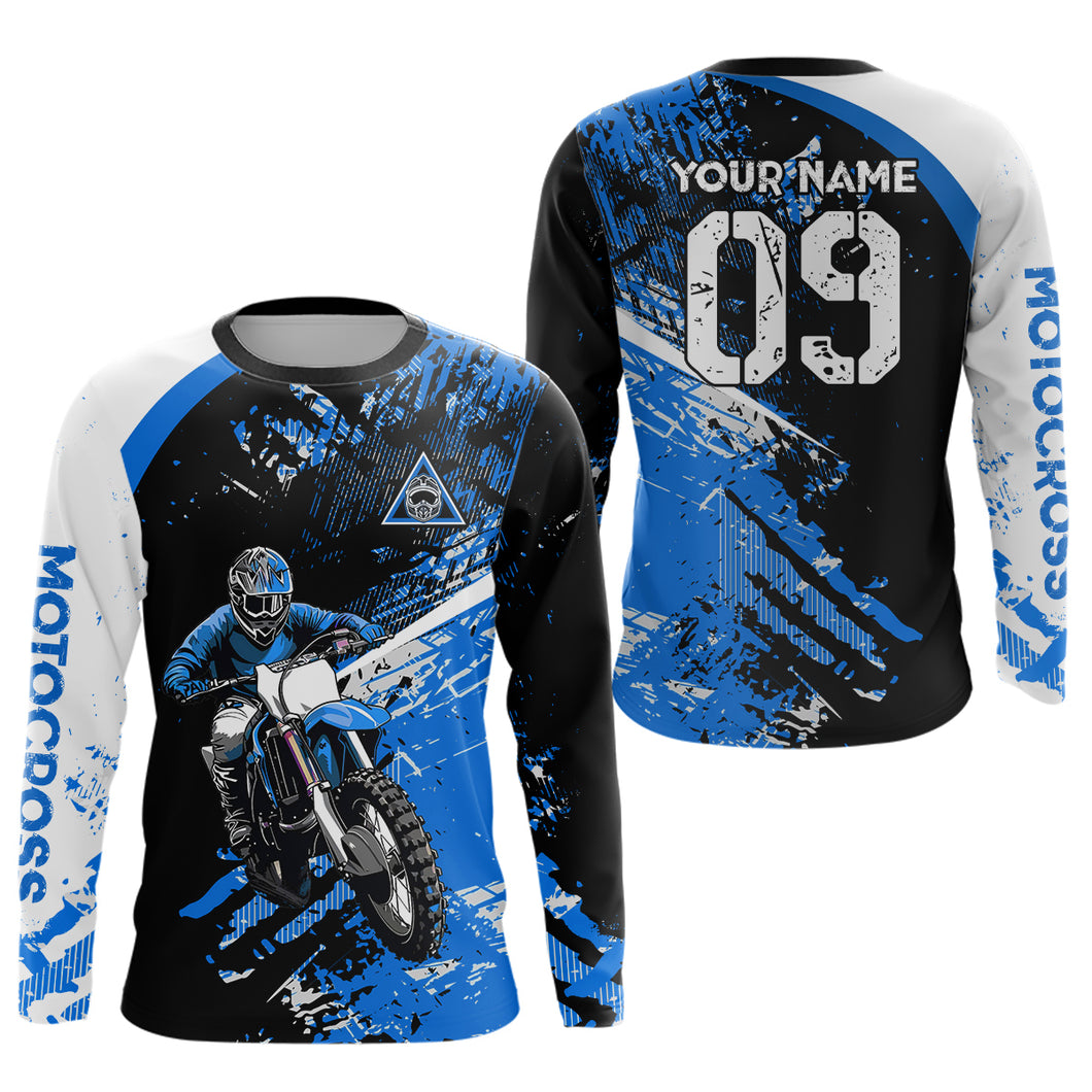 Adult&Kid Custom Motocross Jersey Blue UPF30+ MX Racing Biker Off-road Dirt Bike Racewear| CTP31
