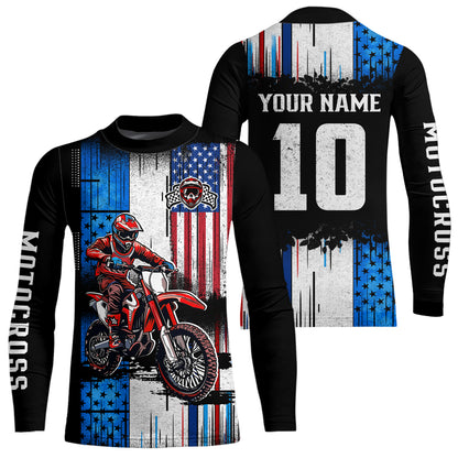 Adult&Kid Custom American Flag Dirt Bike Jersey Motocross Jersey Upf30+ Motocross Shirt| CTP94