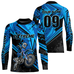 Custom Dirt Bike Jersey Blue Motocross Jersey Upf30+ Mens Women Extreme Racing Shirt| CTP29