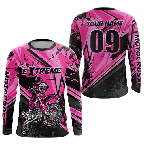 Custom Dirt Bike Jersey Pink Motocross Jersey Upf30+ Mens Women Extreme Racing Shirt| CTP29
