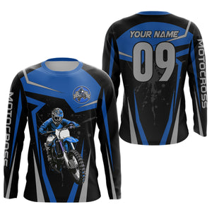 Adult&Kid Blue Custom Dirt Bike Jersey Motocross Jersey Upf30+ Motocross Shirt| CTP74