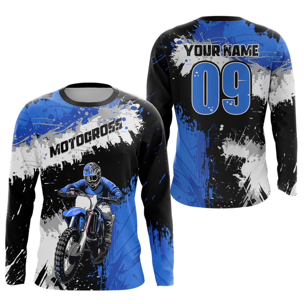 Adult&Kid Blue Custom Motocross Jersey UPF30+ MX Racing Dirt Bike Racewear| CTP34
