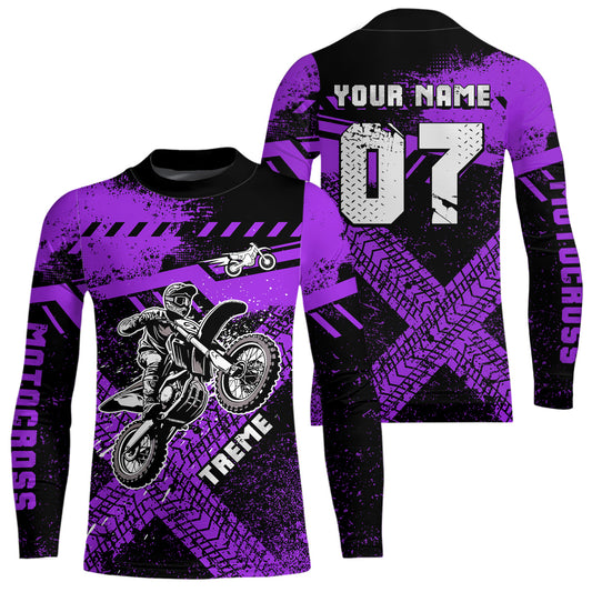 Adult&Kid Custom Purple Motocross Jersey for Men Women Upf30+ Extreme Dirt Bike Shirt| CTP75