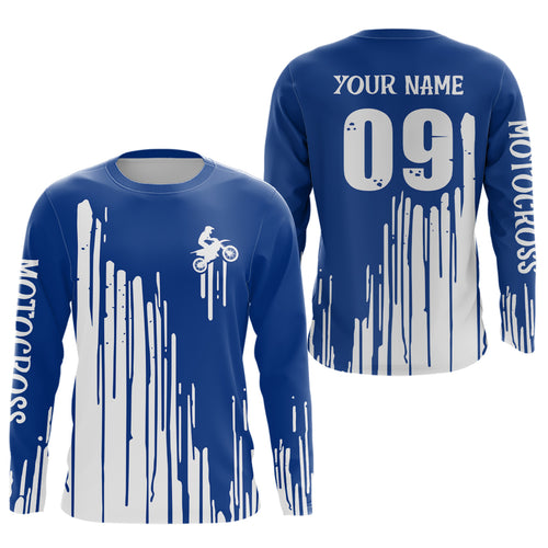 Adult&Kid blue custom dirt bike jersey Motocross jersey upf30+ mens women Motocross Shirt| CTP06