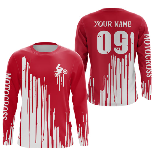 Adult&Kid red custom dirt bike jersey Motocross jersey upf30+ mens women Motocross Shirt| CTP06