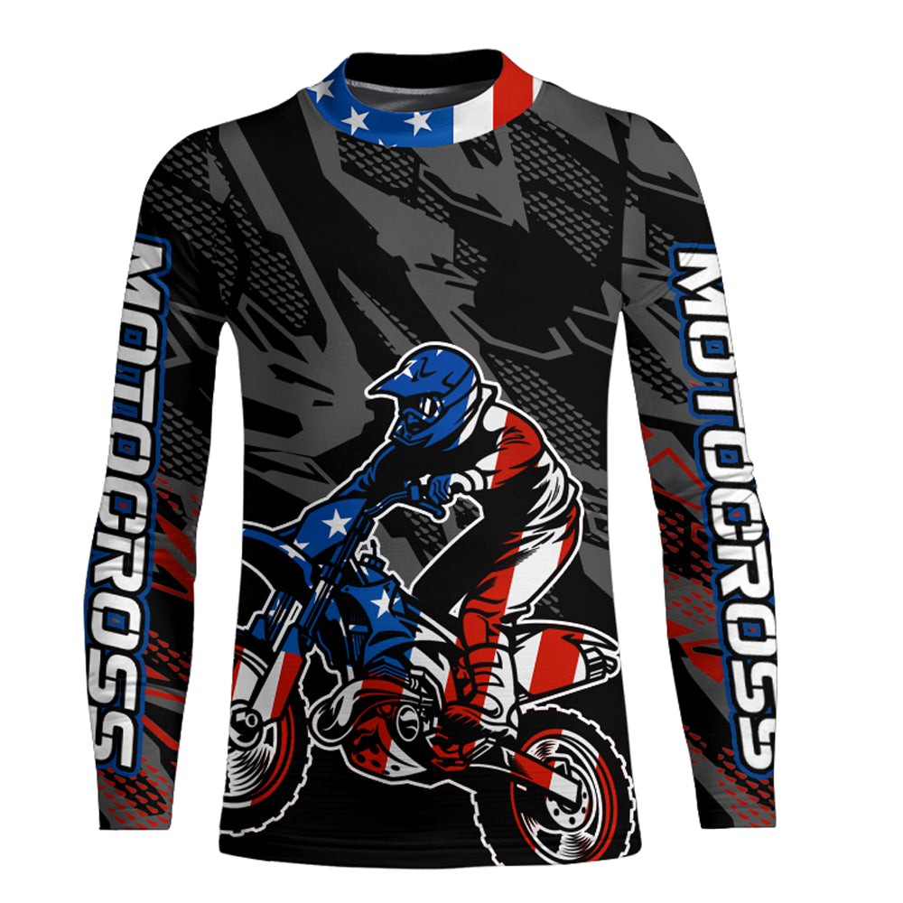 Adult&Kid American Flag Custom Dirt Bike Jersey Motocross Jersey Upf30+ Motocross Shirt| CTP95