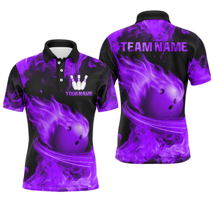 Purple Flame Bowling Jersey Men And Women Custom Bowling Shirts Unisex Polo Bowling Team Shirt CP07