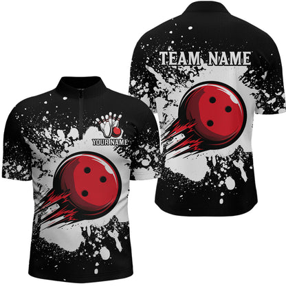 Black Bowling Jersey Men Women Custom Bowling Team Shirts Unisex Bowling Polo Quarter-zip CP32