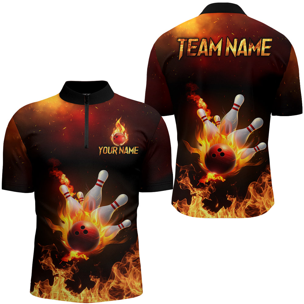 Flame Bowling Jersey Men And Women Custom Bowling Team Shirts Unisex Bowling Polo Quarter-zip CP23