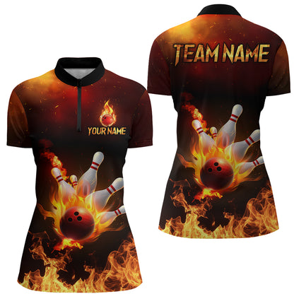 Flame Bowling Jersey Men And Women Custom Bowling Team Shirts Unisex Bowling Polo Quarter-zip CP23