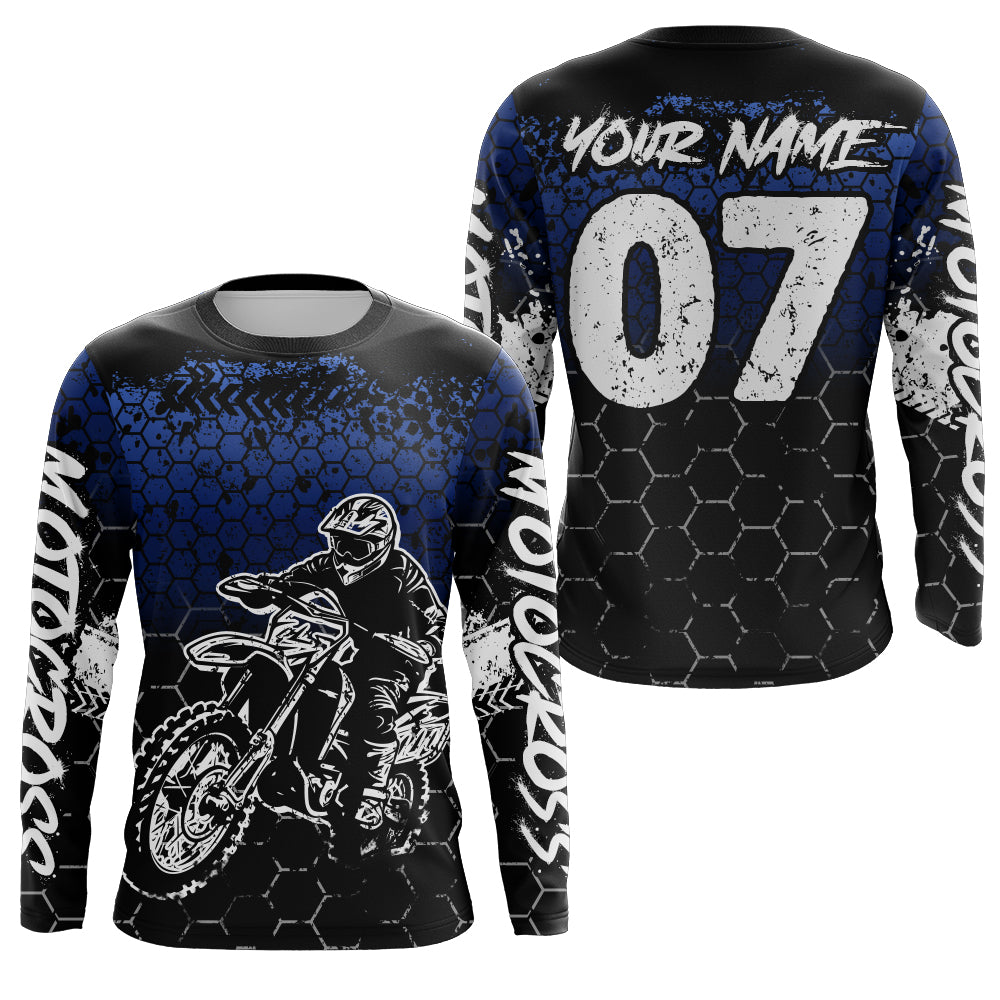 Blue Motocross Jersey Upf30+ Custom Dirt Bike Jersey Mens Women Off-Road Jersey Adult&Kid| CTP04