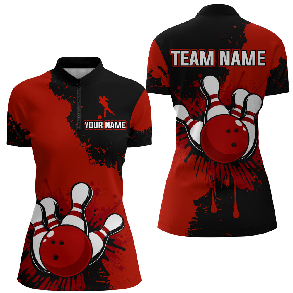 Custom Red Bowling Jersey For Men Bowling Shirt Team Bowling Quarter-Zip Shirt CP05