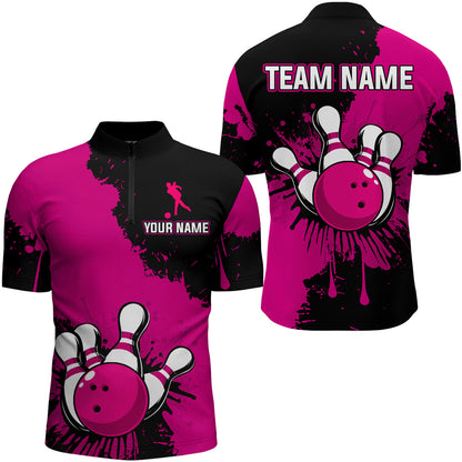 Custom Pink Bowling Jersey For Men Bowling Shirt Team Bowling Quarter-Zip Shirt CP05