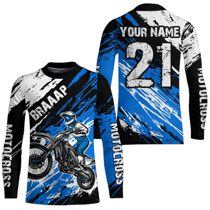 Adult&Kid blue custom dirt bike jersey Motocross jersey mens women braaap motocross shirt| CTP07