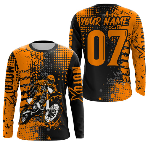 Adult&Kid Orange Custom Dirt Bike Jersey Motocross Jersey Upf30+ Motocross Shirt| CTP73