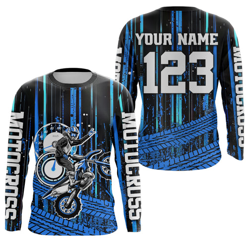 Blue Motocross Jersey Upf30+ Custom Dirt Bike Jersey Mens Women Off-Road Jersey Adult&Kid| CTP60