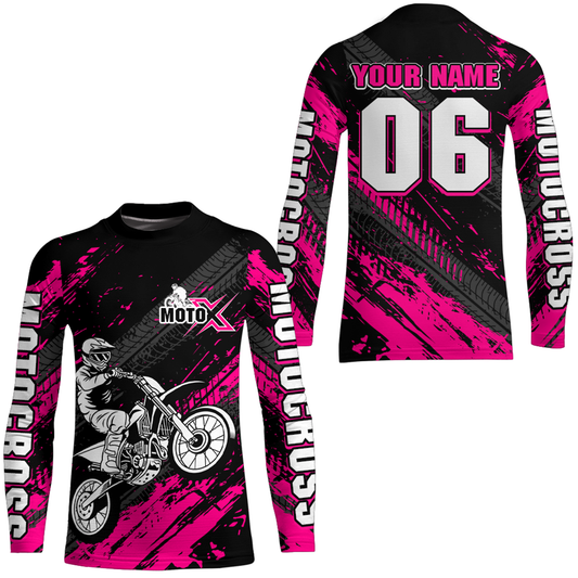 Pink Motocross Jersey Upf30+ Custom Dirt Bike Jersey Mens Women Off-Road Jersey Adult&Kid| CTP48