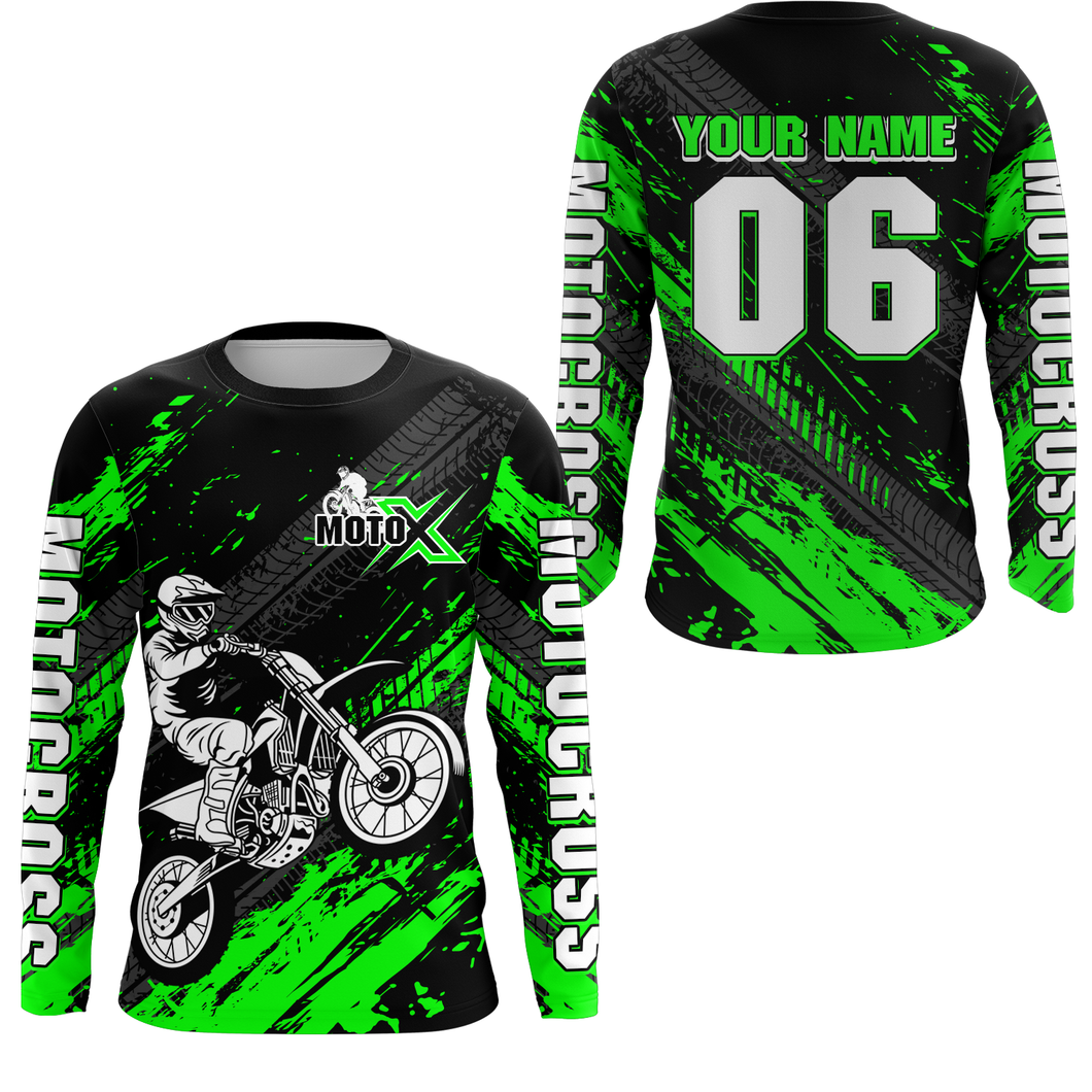 Green Motocross Jersey Upf30+ Custom Dirt Bike Jersey Mens Women Off-Road Jersey Adult&Kid| CTP48