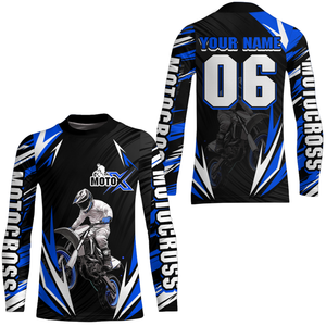 Adult&Kid Custom Blue Motocross Jersey for Men Women Upf30+ Extreme Dirt Bike Shirt| CTP76