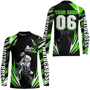 Adult&Kid Custom Green Motocross Jersey for Men Women Upf30+ Extreme Dirt Bike Shirt| CTP76