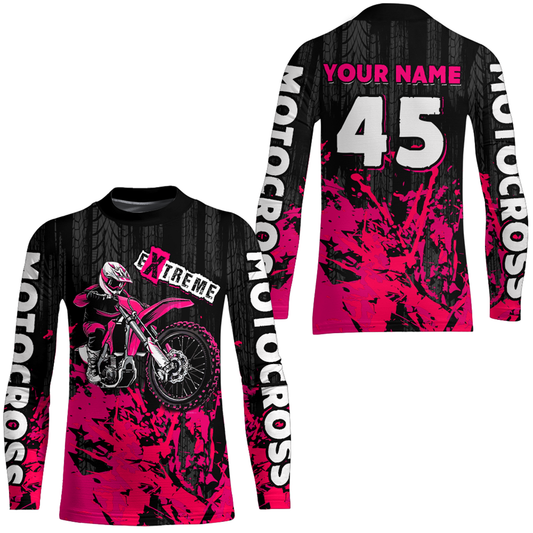 Adult&Kid pink custom Motocross jersey upf30+ dirt bike jersey mens women Motocross Shirt| CTP01