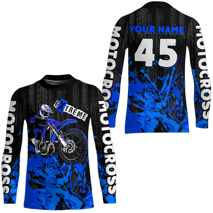 Adult&Kid blue custom Motocross jersey upf30+ dirt bike jersey mens women Motocross Shirt| CTP01