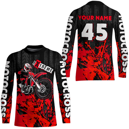 Adult&Kid red custom Motocross jersey upf30+ dirt bike jersey mens women Motocross Shirt| CTP01