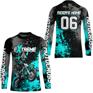 Adult&Kid turquoise custom dirt bike jersey motocross jersey mens women extreme motocross shirt| CTP08