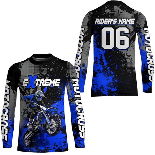 Adult&Kid blue custom dirt bike jersey motocross jersey mens women extreme motocross shirt| CTP08