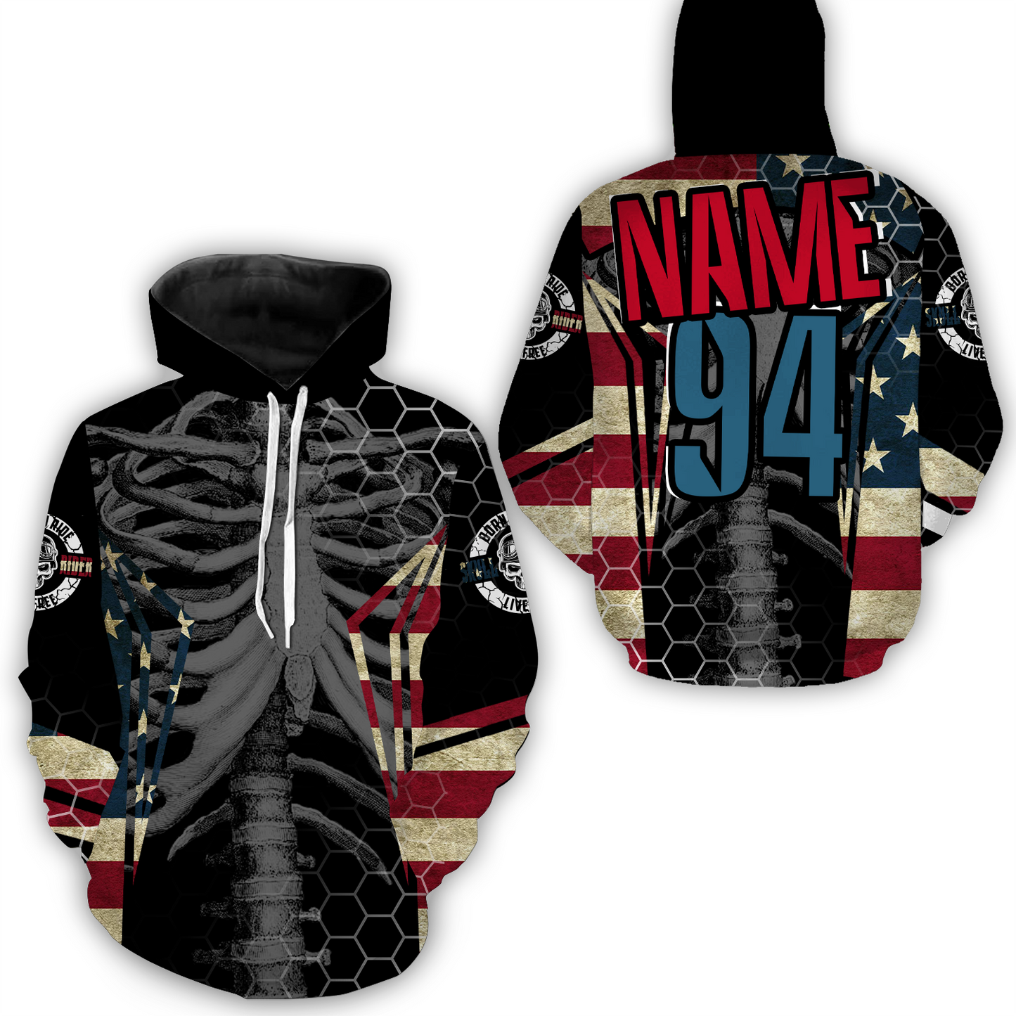 Custom Dirt Bike Hoodie American Flag Cool Bone Motocross Hooded Youth Motorcycle Hoodie| CTP42