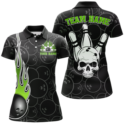Women Skull Bowling Jersey Custom Bowling Team Shirts Unisex Bowling Women Short Sleeve Polo Shirt CP30