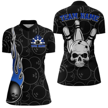 Load image into Gallery viewer, Women Skull Bowling Jersey Custom Bowling Team Shirts Unisex Bowling Women Short Sleeve Quarter-zip Shirt CP30
