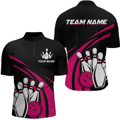 Pink Bowling Jersey Men Custom Bowling Team Shirts Unisex Bowling Men Short Sleeve Quarter-zip Shirt CP29