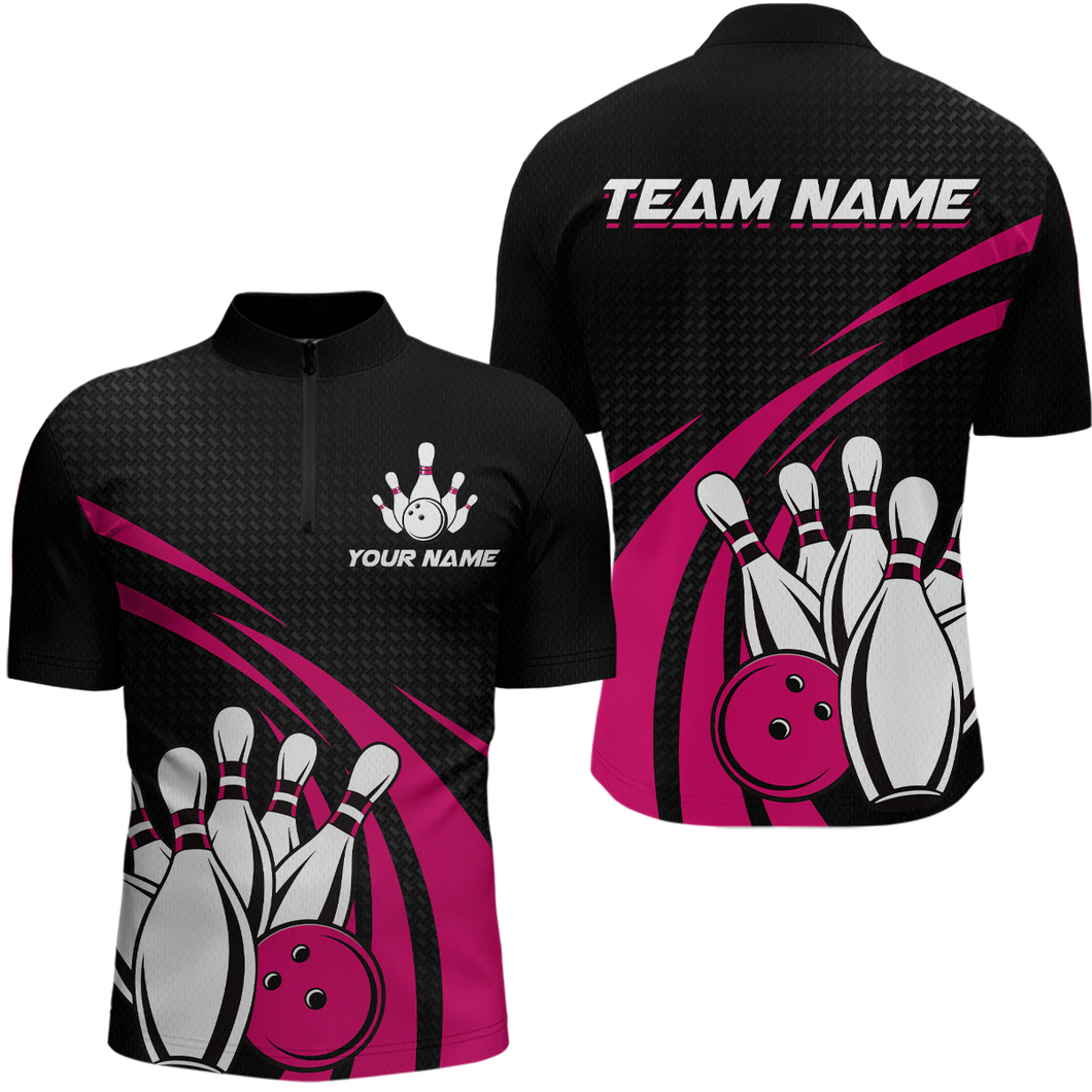 Pink Bowling Jersey Men Custom Bowling Team Shirts Unisex Bowling Men Short Sleeve Quarter-zip Shirt CP29