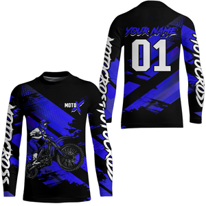 Adult&Kid Blue Custom Dirt Bike Jersey Motocross Jersey Upf30+ Motocross Shirt| CTP79