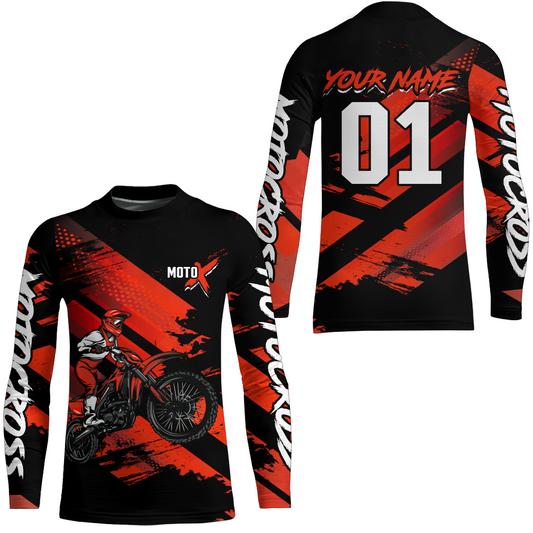 Adult&Kid Red Custom Dirt Bike Jersey Motocross Jersey Upf30+ Motocross Shirt| CTP79