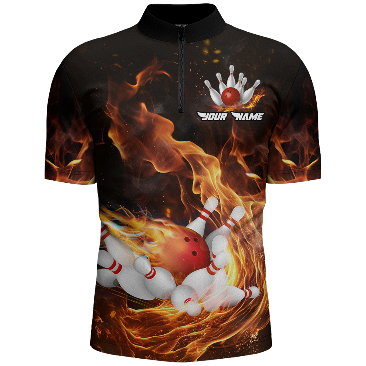 Custom Flame Bowling Jersey For Men Bowling Shirt Team Bowling Quarter-Zip Shirt CP10