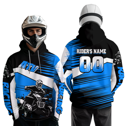 Blue ATV Motocross Hoodie Kids Youth Quad Racing Hoodie Custom Name & Number For Men Women NHN001