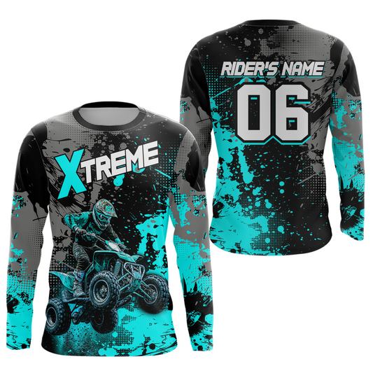 Custom Atv Motocross Shirt Turquoise UPF30+ Extreme Quad Bike Off-Road Jersey Men Kid Mx Riding Shirts NHN010
