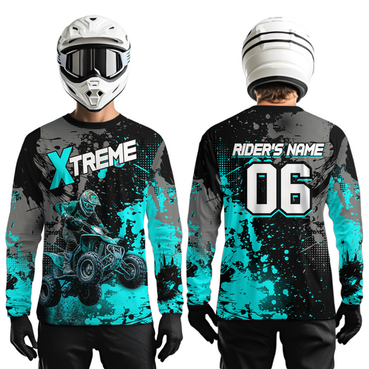 Custom Atv Motocross Shirt Turquoise UPF30+ Extreme Quad Bike Off-Road Jersey Men Kid Mx Riding Shirts NHN010