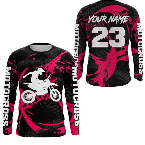 Custom Dirt Bike Jersey Pink Motocross Jersey Upf30+ Mens Women Racing Shirt| CTP28